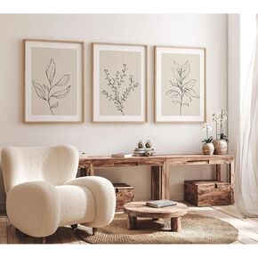 Botanical Wall Art Decor Set of 3 Neutral Wall Decor Boho Beige Canvas Wall Art Botanical Minimalist Pictures Botanical Neutral Prints Beige Boho Artwork for Room Bedroom 12x16 Inch Unframed