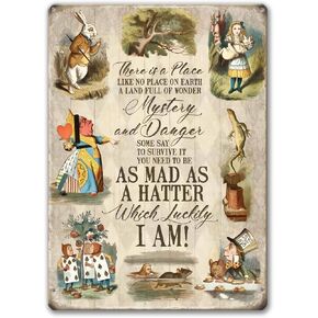 Alice in Wonderland Poster, Vintage Metal Tin Sign There is a Place Quotes Decor Gifts for Girls Living Room Party Decorations 12 x 8 inches