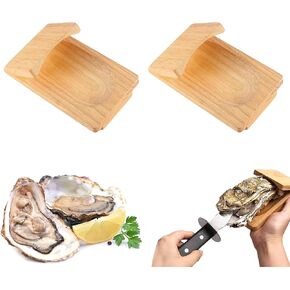 Oyster Shucking Clamp Shucker Tool Wood Oyster Holder Opener Shucking Block Wooden Seafood Shucking Clip for Kitchen Home Outdoor Barbecue Camping (1PCS), 3.14*5.1inch