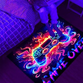 Manicer Neon Gaming Area Rug, Blacklight UV Reactive Game Controller Non-Slip Door Throw Rug Fluorescent Flannel Floor Mat Carpet, Glow in The Dark Play Mat for Bedroom, Playroom - 31.5" x 47.2"