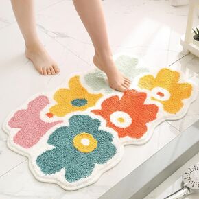 Floral Bathroom Rug Super Absorbent and Thick Microfiber Non Slip Bath Mat Machine Washable and Shaggy Bath Carpet for Bathroom, Bedroom and Living Room (24"x16", Orange)