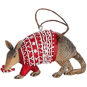 The Bridge Collection Novelty Festive Armadillo Ornament - Western Armadillo in Red Christmas Sweater - Texas Animal