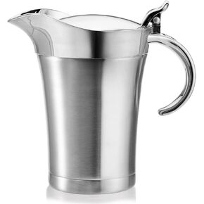 Peohud Gravy Boat, 304 Stainless Steel Double Insulated Sauce Jug with Hinged Lid, 24 Oz Gravy Warmer Pitcher for Home and Kitchen