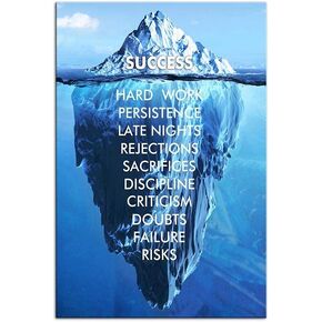 Inspirational Success Canvas Wall Art Blue Iceberg Motivation Quotes Print Poster Picture Artworks For Home school Office Artwork Decor Gift Ready to Hang (12''x 16'' 30 x 40 cm)
