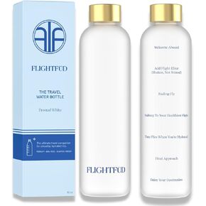FLIGHTFŪD The Travel Water Bottle Leak Proof 32 ounce Motivational Water Bottle with Time Marker | BPA-Free Shatterproof Plastic | Frosted with Gold Lid
