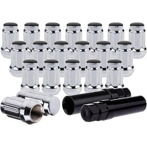 SCITOO 20PCS+2Keys Chrome Wheel Lug Nuts Spline Closed End Socket Thread 1/2"-20 Lug nut for Ford