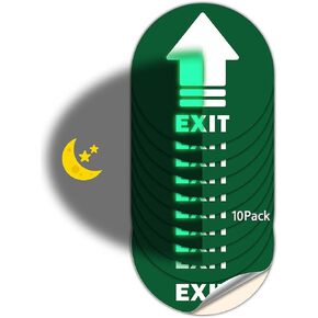 Arrow Sticker Glow In The Dark Exit Decals 10 Pack 7" Arrow Photoluminescent Sign, Super Hard Strong Vinyl, Glows For Up To 8 Hours