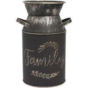Galvanized Milk Can with Greetings and Rope Design, Antique Retro Vase Metal Planter Rustic Vintage Primitive Flower Holder Farmhouse Country Plant for Home Office Decor, 7.5"