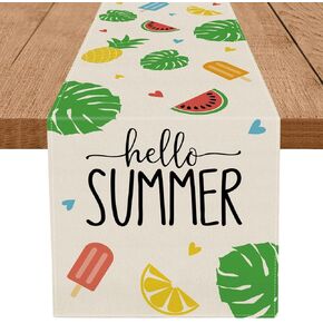 GPGHE Hello Summer Table Runner Popsicle Fruits Leaves Love Heart Table Runners Seasonal Kitchen Dining Table Decoration for Home Party Banquet Decor 13x72 Inch