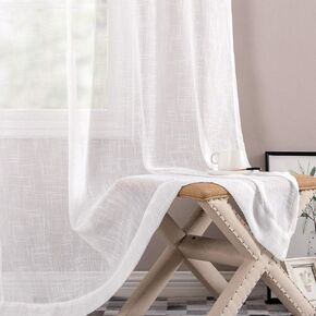 jinchan White Sheer Curtains for Living Room 84 inch Long Off White Curtains Rod Pocket Back Tab Faux Linen Curtains Open Weave Sheers Lightweight Voile Drapes Bedroom Window Curtain Set 2 Panels