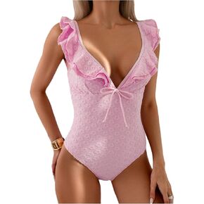 Floerns Women's Ruffle Trim One Piece Swimsuit Tummy Control Monokini Swimwear