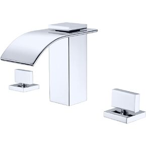 SUMERAIN 8" Widespread Bathroom Faucet 3 Hole Waterfall Basin Faucet Black and Gold Finish