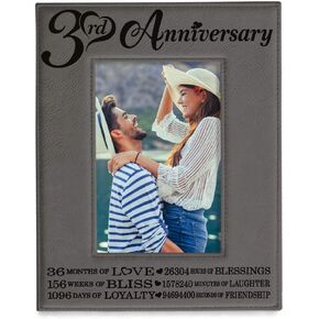 KATE POSH - 3rd Engraved Leather Picture Frame, 3 Years Together for Boyfriend, Girlfriend, 3 Years as Husband and Wife, 3 Years of Marriage, Gifts for Couple (5x7-Horizontal)