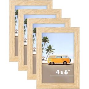 ATOBART 4x6 Solid Oak Picture Frame Set of 4-4x6 Photo Frame with Real Glass, Natural Solid Wooden Picture Frames for Wall Art Photo and Posters