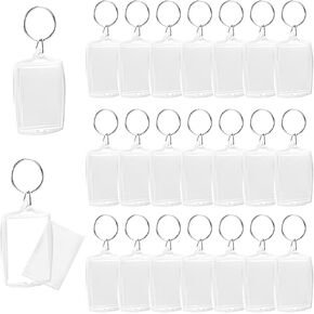 PH PandaHall Clear Photo Keychain, 30 Sets 1.2x1.8 Acrylic Blank Keychian Two Sides Photo Frame Keychin Clear Rectangle Personalized Photo Keychain Pendant with Keyring for Wedding Party FavorGifts