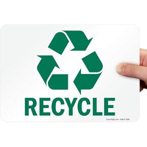 SmartSign Recycle Label with Symbol, 7 x 10 inch Recycling Yard Debris Sticker, Glossy Finish, 3 mil Laminated Adhesive Polyester, Green and White, USA-Made, 100+ Years of Sign Expertise