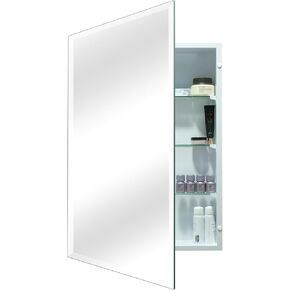 14"x24" Bathroom Medicine Cabinet with Mirror, Rectangular Beveled Frameless Mirror Cabinet,Wall Mounted Cabinet for Bathroom Toilet Kitchen,Recess or Surface Mount Installation