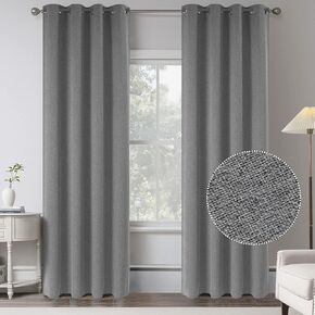 95 Inches Long Dove Grey Linen 100% Blackout Curtains for Bedroom - Burlap Energy Saving Thermal Insulated Window Treatment Curtain Drapes for Living Room (2 Panels,W 52 x L 95 Inch Length)