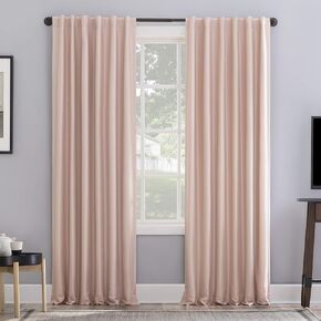 Sun Zero Greyson Faux Dupioni Silk Thermal Extreme Total Blackout Back Tab Curtain Panel, 50" x 63", Blush Pink