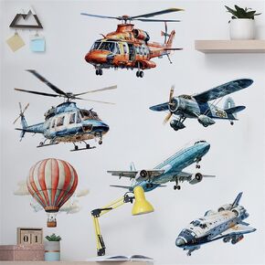 Airplane Hot Air Balloon Wall Decal Watercolors Aircraft Wall Sticker Art Wall Clings Vinyl Stickers for Nursery Kid's Room School Living Room Decoration Murals (Airplane Hot Air Balloon)