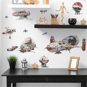 Airplane Hot Air Balloon Wall Decal Watercolors Aircraft Wall Sticker Art Wall Clings Vinyl Stickers for Nursery Kid's Room School Living Room Decoration Murals (Airplane Hot Air Balloon)
