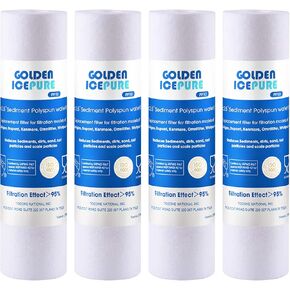GOLDEN ICEPURE 5 Micron 10" x 2.5" Whole house Sediment Water Filter Replacement for WHKF-GD05, Aqua-Pure AP110, Culligan P5, DuPont WFPFC5002, CFS110, RS14 10 inch RO System Unit 4PACK