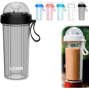 RUIYUE Creative Water Cup Split Cups for Drinks 2 Different Drinks in One Cup, 2 Straws Couple Outdoor 600ml Drinking Cup Camping Hiking Backpacking Travel Office Sports Water Cup (blue)