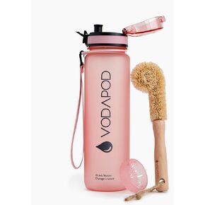 Motivational Water Bottle with Time Marker | 32oz Daily Water Intake Bottle | Gym Sports Water Bottle | Fruit Infuser Screen | 1 Liter BPA-Free Durable Leakproof with Eco-Friendly Brush