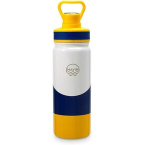 MAYIM Chill Flow 22 Oz Stainless Steel Sports Insulated Water Bottle with Straw, Travel Tumbler with Handle, Hot or Cold Leakproof Gym Water Bottle -White/Blue/Yellow