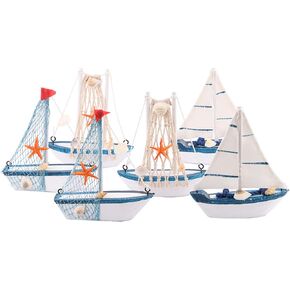 Dedoot Wooden Sailing Boat Model Mini, Handmade Vintage Nautical Wood Sailing Boat Decoration for Table Ornament, Photo Props, Beach Ocean Theme Party and Room Decor, Pack of 6