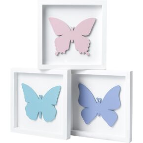 TideAndTales 3d Butterfly Room Decor for Girls, Framed Set of 3 (7"x 7") Wooden Baby Girl Wall Decor for Nursery Wall Art, Butterfly Wall Decor, 3D Butterfly Decorations for Bedroom, Baby Girl Gifts
