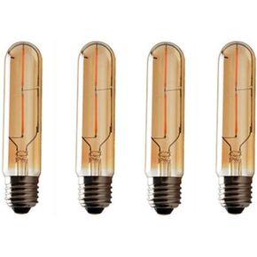 Vintage Edison LED Bulb 4 Pack,T10/T30 LED Bulbs 2W Antique COB Tubular Filament LED Bulb Tubular Edison Style LED Filament Bulb T10,Dimmable,E27 Medium Base,Warm White 2300K,Amber Glass Cover