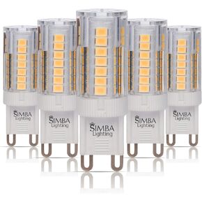Simba Lighting G9 LED Light Bulb (5 Pack) 4W T4 40W Halogen Replacement for Pendants, Ceiling Lights, Desk Lamp, Wall Sconce, 120V JCD Bi-Pin Base Non-Dimmable, 3000K Soft White