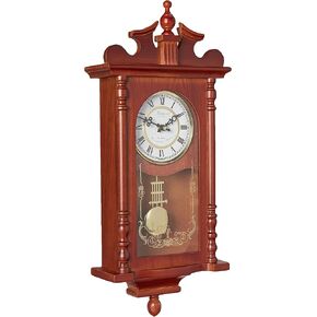 Bedford Clock Collection Pendulum and Chime Wall Clock, 25 Inch, Redwood Finish