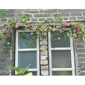 6FT Bendable Pink Rose Flower Garlands, Artificial Silk Wild Roses Vine Leaves Hanging Flowers for Wall Fireplace Fence Table centerpieces Trellis Wedding Indoor Outdoor Spring Decor