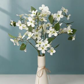 LIUCOGXI 4 Pcs Dogwood Flowers Floral Arrangements Artificial Silk Bouquet White for Home Wedding Bridal Bouquet Kitchen Table Vase Decoration