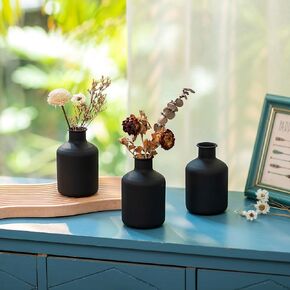 Sziqiqi Decorative Flower Vases Black - Modern Farmhouse Round Vase Metal Mini Rustic Vase for Pampas Grass Dried Flowers Room Décor Bookshelf Mantel Set of 3