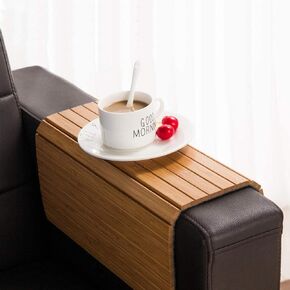 GEHE Sofa Arm Tray Table Flexible/Foldable Sofa Tray Couch arm table Perfect for Drink snacks Great arm tray for couch armrest (16.5" L x 13.25" W x 0.4" H, Natural bamboo)