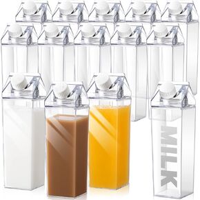 Clear Milk Carton Water Bottles, 17Oz Leakproof Cute Square Milk Bottle Portable Juice Bottle for Outdoor Sports Travel Camping School Activities (10 Pack)