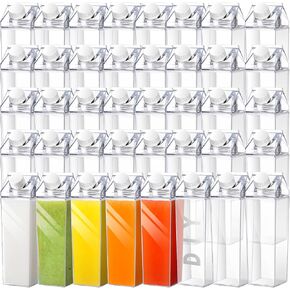 Clear Milk Carton Water Bottles, 17Oz Leakproof Cute Square Milk Bottle Portable Juice Bottle for Outdoor Sports Travel Camping School Activities (10 Pack)