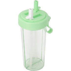 600ml Outdoor Portable Dual Use Two Straws Water Bottle Couple Cup Drinking Bottle Leakproof and Sports Bottle for Hiking Camping(Green)