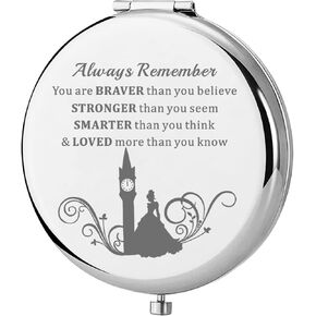KEYCHIN Princess Blue Dress Pocket Mirror Fairy Tale Fans Gift You are Braver Stronger Smarter Than You Think Princess Compact Makeup Mirror for Women Girls Teenagers (Princess Ella-S)