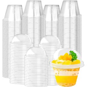 Szsrcywd 100Pcs 6oz Clear Dessert Cups with Dome Lids,Disposable Plastic Parfait Yogurt Cup (NO HOLE) Party Fruit Containers for Ice Cream,Pudding,Salad,Cold Drink,Cake,Jello