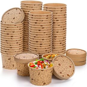 Cedilis 50 Pack Paper Containers with Lids, 8oz To Go Paper Soup Container, Disposable Kraft Food Cup for Hot or Cold Soup,Ice Cream, Yogurt