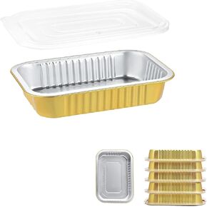 7x5 Sturdy Foil Pans + Snap-On Lids (5 Pack) | 2X Thicker Heavy Duty Reusable Foil Tins 20oz | Grill Oven Microwavable Multi-Use Pan, Pot| Disposable Aluminum Foil Pans for Baking Cooking