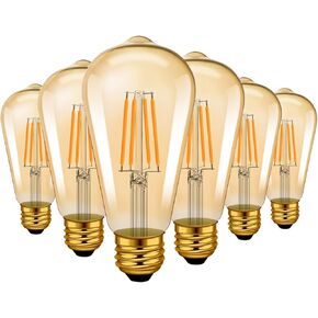 LVWIT 6 Pack Vintage LED Edison Bulbs 75W Equivalent 11W 1100LM Dimmable ST64 Filament 2700K Warm White E26 Medium Base Light Bulbs High Brightness Clear Glass