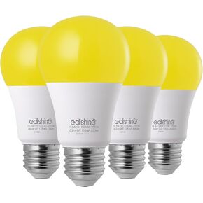EDISHINE Dusk to Dawn Bug Light Bulbs Outdoor, 2000K Amber Glow Outdoor LED Light Bulb, Automatic On/Off, Yellow Light Bulb, 600LM, 9W(60W Equivalent), E26 Base, 4 Pack, UL Listed