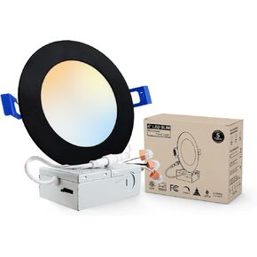 Adetu 12 Pack 4 Inch 5CCT Ultra-Thin LED Recessed Ceiling Light with Junction Box,Dimmable Canless Wafer Downlight,2700K-5000K Selectable,9W Eqv 80W,810LM High Brightness,ETL Certified