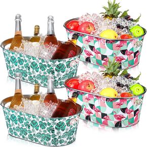 4 Pcs Ice Buckets for Parties 4 Gallon Metal Galvanized Beverage Tub Insulated Drink Tub Beer Bucket Tiki Drink Bins with Handle for Wine Champagne Cocktail Beverage Bottle Cooler(Fresh) in Kuwait
