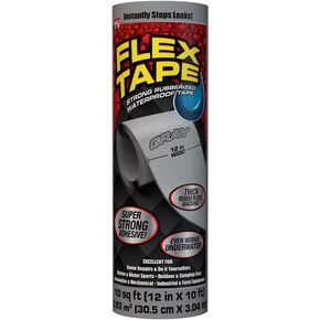 Flex Tape, 12 in x 10 ft, Gray, Original Thick Flexible Rubberized Waterproof Tape - Seal and Patch Leaks, Works Underwater, Indoor Outdoor Projects - Home RV Roof Plumbing and Pool Repairs